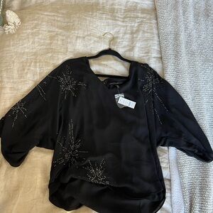 White House Black Market Black Embellished Dolman Sleeve Blouse